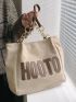 Letter Patch & Chain Decor Shoulder Tote Bag