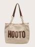 Letter Patch & Chain Decor Shoulder Tote Bag