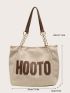 Letter Patch & Chain Decor Shoulder Tote Bag