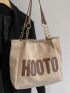 Letter Patch & Chain Decor Shoulder Tote Bag