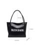 Letter Print Shoulder Tote Bag