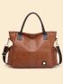 Patch Detail Double Handle Square Bag