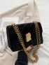 Quilted Chain Flap Square Bag