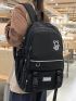 Bear & Letter Graphic Patch Decor Functional Backpack