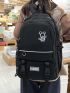 Bear & Letter Graphic Patch Decor Functional Backpack