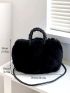 Braided Detail Fuzzy Satchel Bag