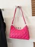 Neon-pink Quilted Detail Baguette Bag