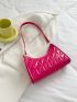 Neon-pink Quilted Detail Baguette Bag