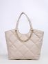 Quilted Detail Chain Decor Shoulder Tote Bag