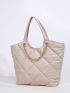 Quilted Detail Chain Decor Shoulder Tote Bag