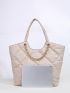 Quilted Detail Chain Decor Shoulder Tote Bag