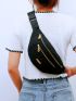 Metal Decor Zipper Waist Bag