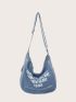 Letter Graphic Denim Hobo Bag