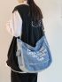 Letter Graphic Denim Hobo Bag