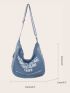 Letter Graphic Denim Hobo Bag