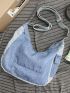 Letter Graphic Denim Hobo Bag