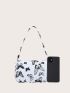 Trendy Zipper Shoulder Bag, Fashion Butterfly Pattern Underarm Bag, Stylish Chain Decor Purse