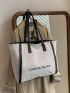 Slogan Graphic Linen Shoulder Tote Bag