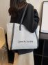 Slogan Graphic Linen Shoulder Tote Bag