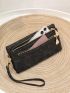 Snap Button Long Wallet With Wristlet