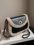 Mini Fuzzy Trim Twist Lock Flap Chain Square Bag