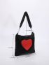 Heart Pattern Fuzzy Hobo Bag