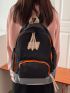 Letter Patch Decor Functional Backpack