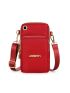 Neon Red Letter Decor Earphone Hole Detail Phone Wallet