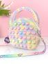 Mini Novelty Bag Heart Pattern Colorblock With Random Graphic Strap