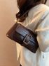 Crocodile Embossed Buckle Decor Baguette Bag