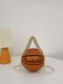 Mini Basketball Design Faux Pearl Beaded Chain Circle Bag