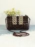 Beaded Decor Flap Square Bag