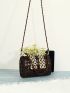 Beaded Decor Flap Square Bag