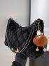 Quilted Detail Fluffy Hobo Bag With Bag Charm