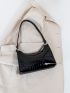 Crocodile Embossed Zipper Baguette Bag