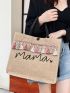 Tassel Decor Letter Print Shopper Bag