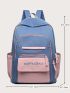 Colorblock Letter Embroidered Functional Backpack