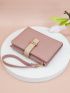 Litchi Embossed Small Wallet With Wristlet