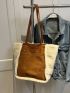 Contrast Fluffy Shoulder Tote Bag