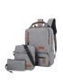 3pcs Casual Business Men Computer Backpack Light 15 inch Laptop Bag Set, Waterproof Oxford Cloth Lady Anti-theft Travel Backpack Gray Set