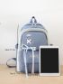 4pcs Grommet Lace Up Letter Patch Decor Functional Backpack Set