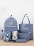 4pcs Bow Decor Letter Graphic Functional Backpack Set