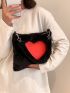 Heart Pattern Fuzzy Hobo Bag