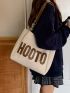 Letter Patch Decor Chain Shoulder Tote Bag