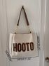 Letter Patch Decor Chain Shoulder Tote Bag