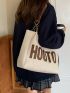 Letter Patch Decor Chain Shoulder Tote Bag