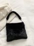 Heart Pattern Fuzzy Hobo Bag