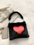 Heart Pattern Fuzzy Hobo Bag