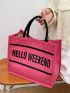 Neon Pink Letter Print Shopper Bag