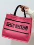 Neon Pink Letter Print Shopper Bag